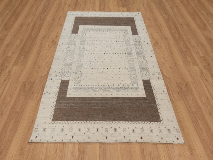 4'11" x 7'0" New Hand Knotted Ivory Wool Rectangle Oriental Rug - MOA10291267