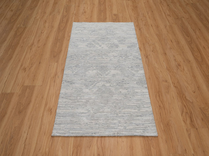 3'0" x 5'3" New Hand Knotted Grey Wool Rectangle Oriental Rug - MOA10291269
