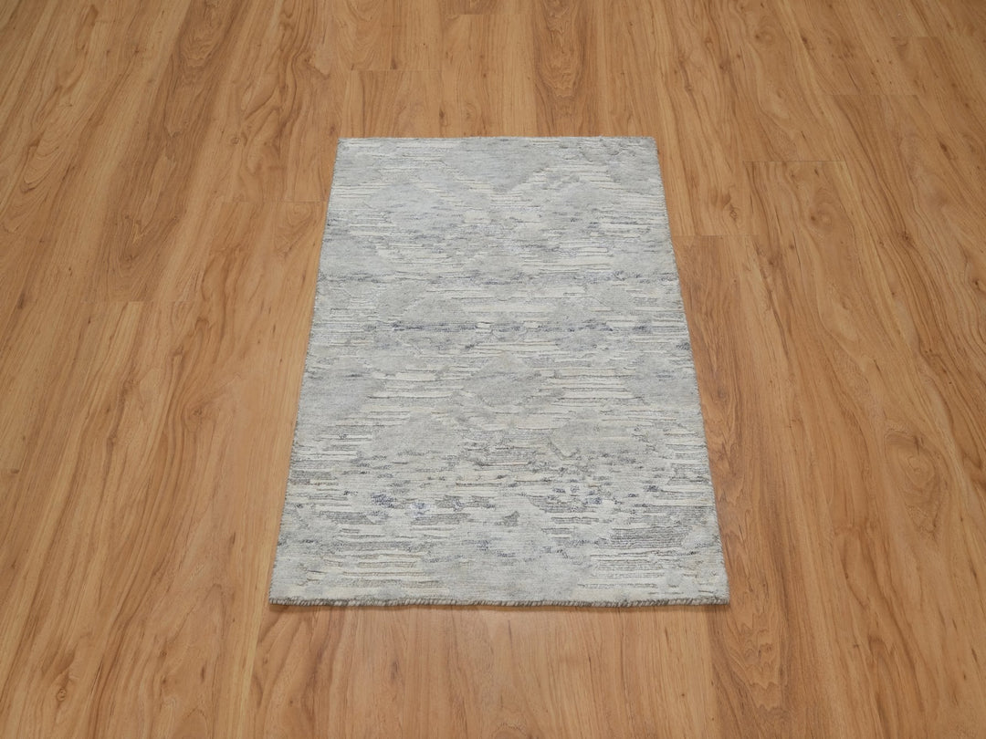 2'0" x 3'0" New Hand Knotted Grey Wool Rectangle Oriental Rug - MOA10291274