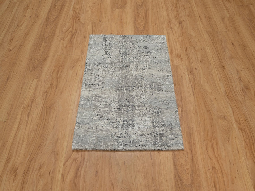 2'0" x 3'0" New Hand Knotted Grey Wool Rectangle Oriental Rug - MOA10291276