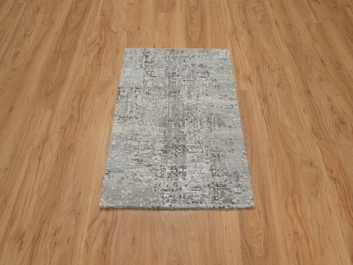 2'0" x 3'0" New Hand Knotted Grey Wool Rectangle Oriental Rug - MOA10291278