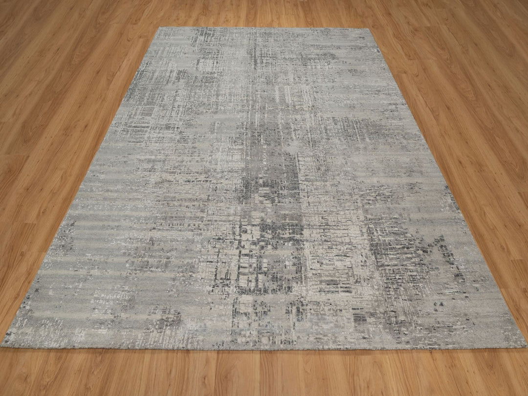 8'2" x 10'1" New Hand Knotted Grey Wool Rectangle Oriental Rug - MOA10291282