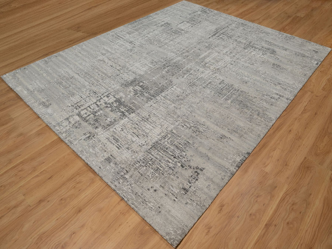 8'2" x 10'1" New Hand Knotted Grey Wool Rectangle Oriental Rug - MOA10291282