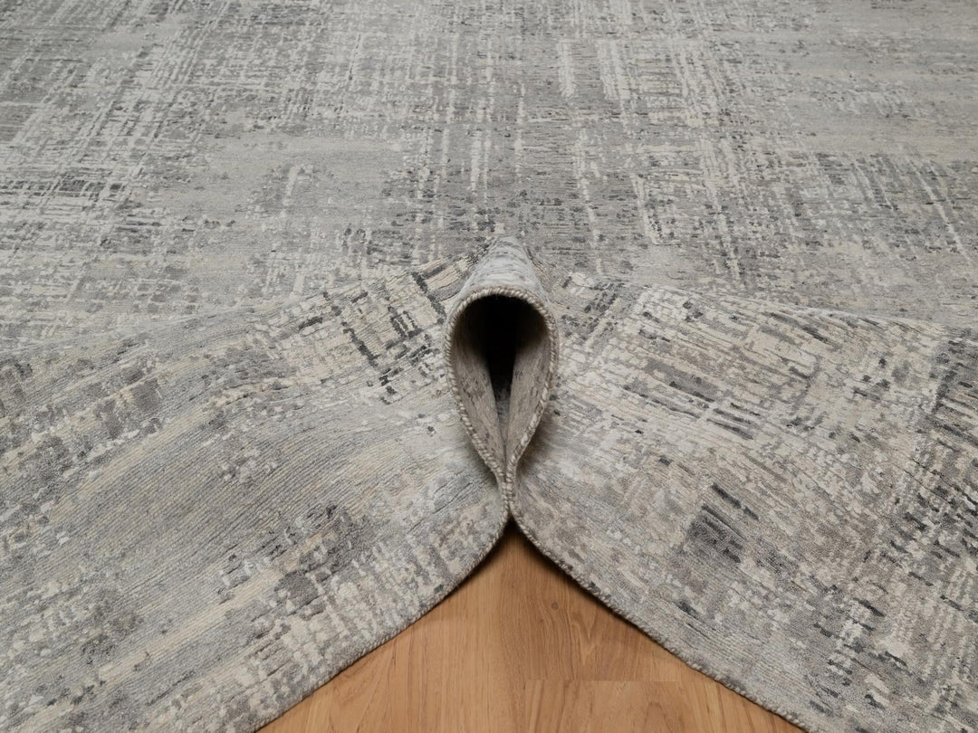 8'2" x 10'1" New Hand Knotted Grey Wool Rectangle Oriental Rug - MOA10291282