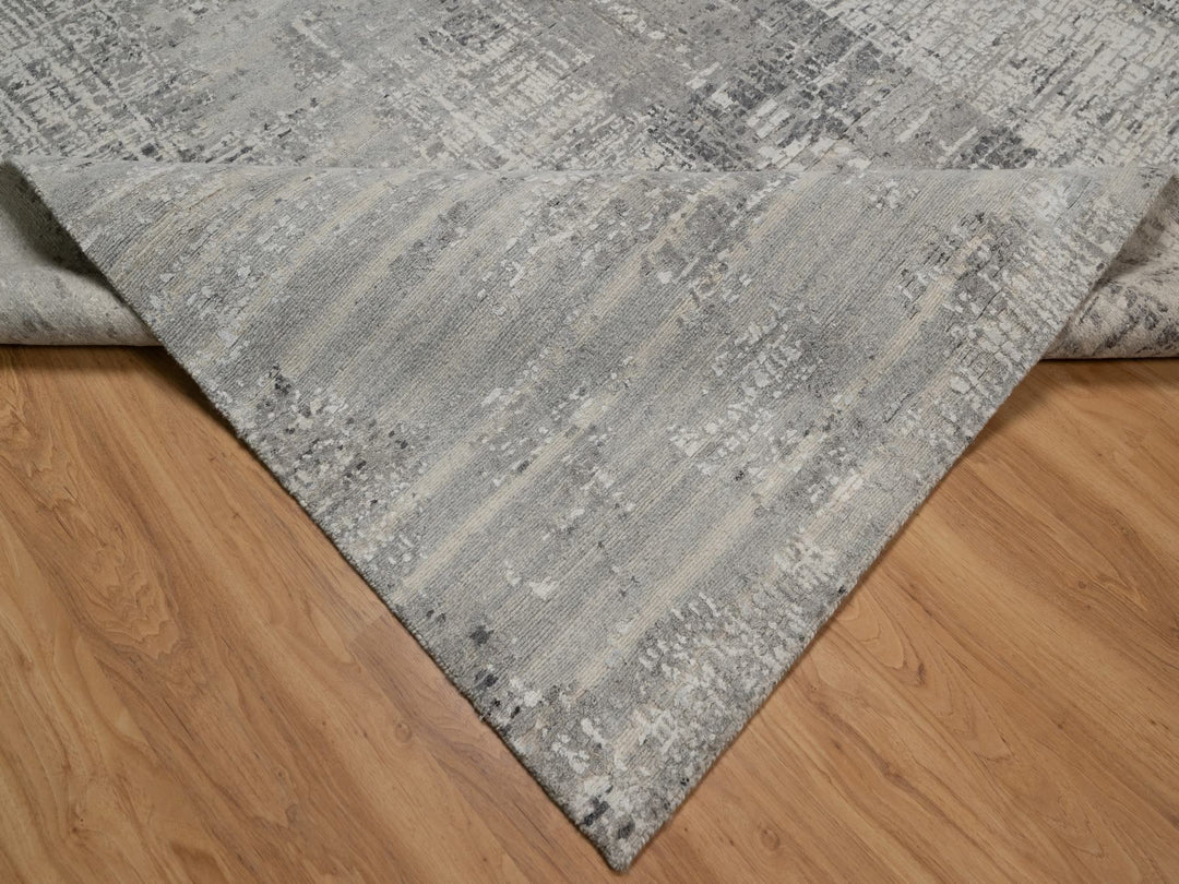 8'2" x 10'1" New Hand Knotted Grey Wool Rectangle Oriental Rug - MOA10291282