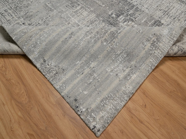 8'2" x 10'1" New Hand Knotted Grey Wool Rectangle Oriental Rug - MOA10291282