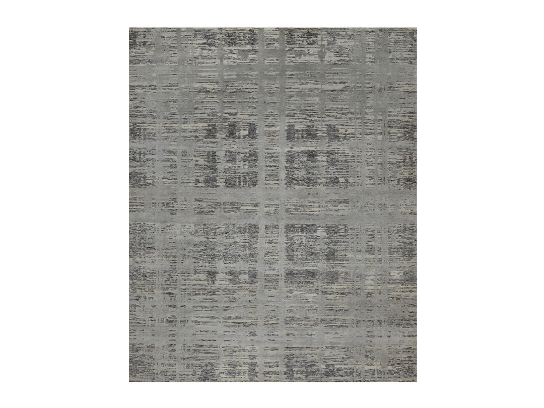 8'1" x 9'11" New Hand Knotted Grey Wool Rectangle Oriental Rug - MOA10291283