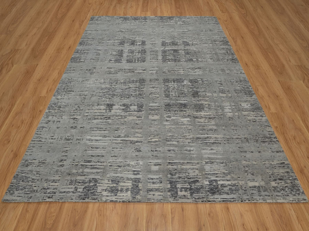 8'1" x 9'11" New Hand Knotted Grey Wool Rectangle Oriental Rug - MOA10291283