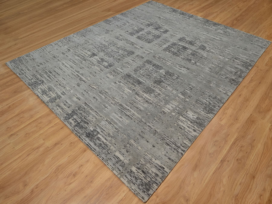 8'1" x 9'11" New Hand Knotted Grey Wool Rectangle Oriental Rug - MOA10291283