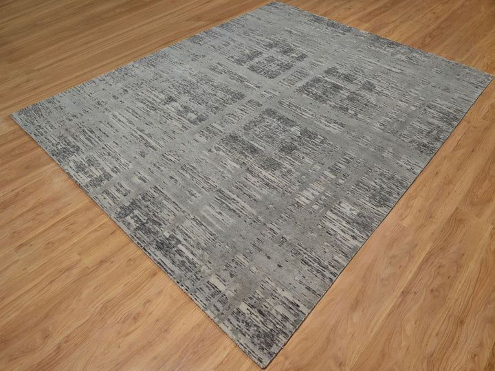 8'1" x 9'11" New Hand Knotted Grey Wool Rectangle Oriental Rug - MOA10291283
