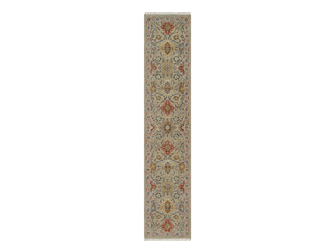 2'6" x 11'10" New Hand Knotted Brown Wool & Pure Silk Runner Oriental Rug - MOA10291286