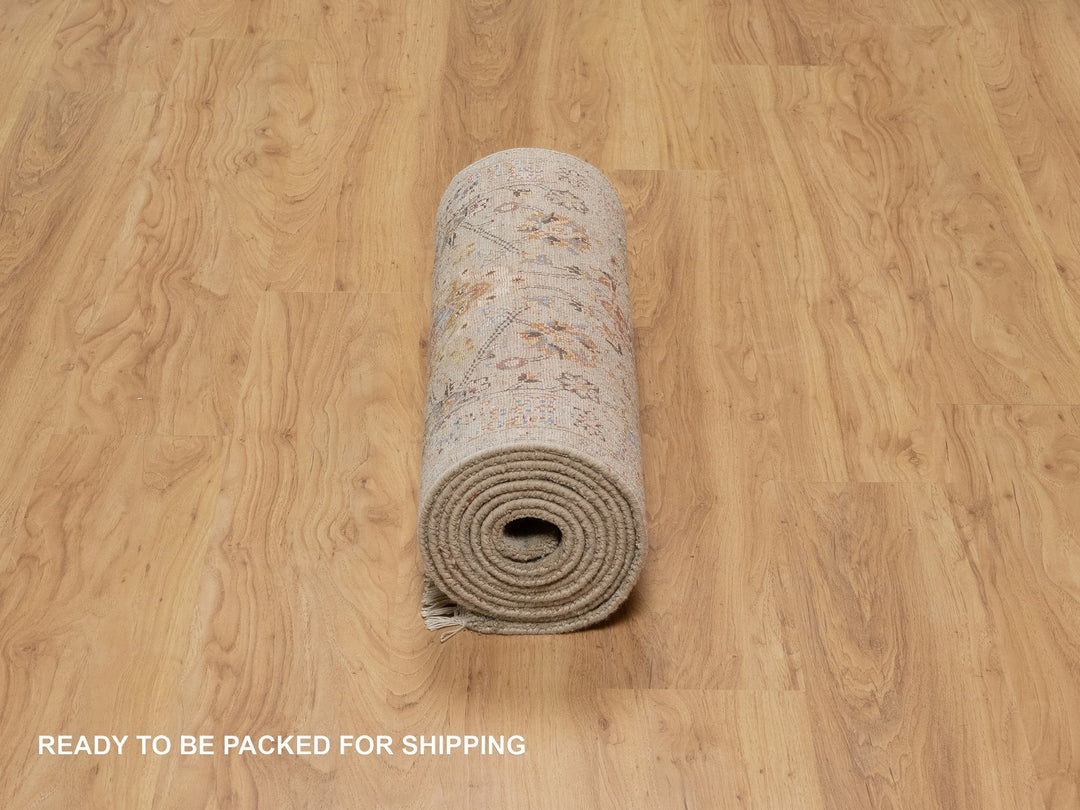 2'6" x 11'10" New Hand Knotted Brown Wool & Pure Silk Runner Oriental Rug - MOA10291286