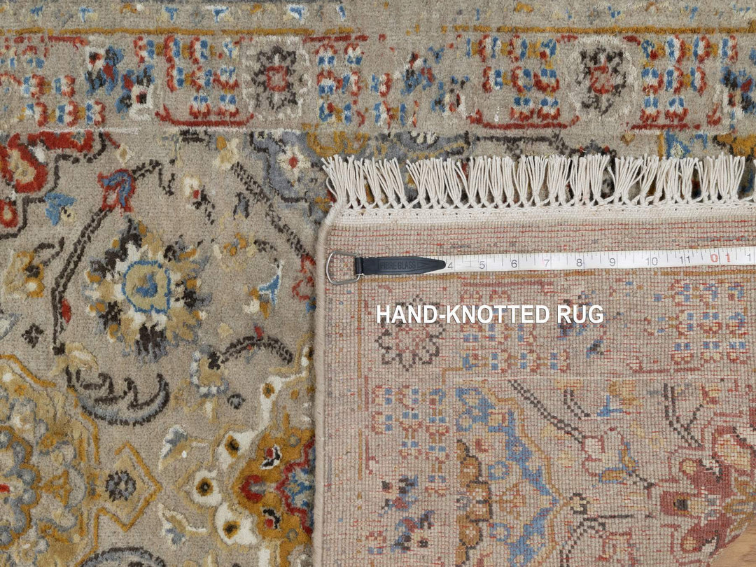 2'6" x 11'10" New Hand Knotted Beige Wool & Pure Silk Runner Oriental Rug - MOA10291286