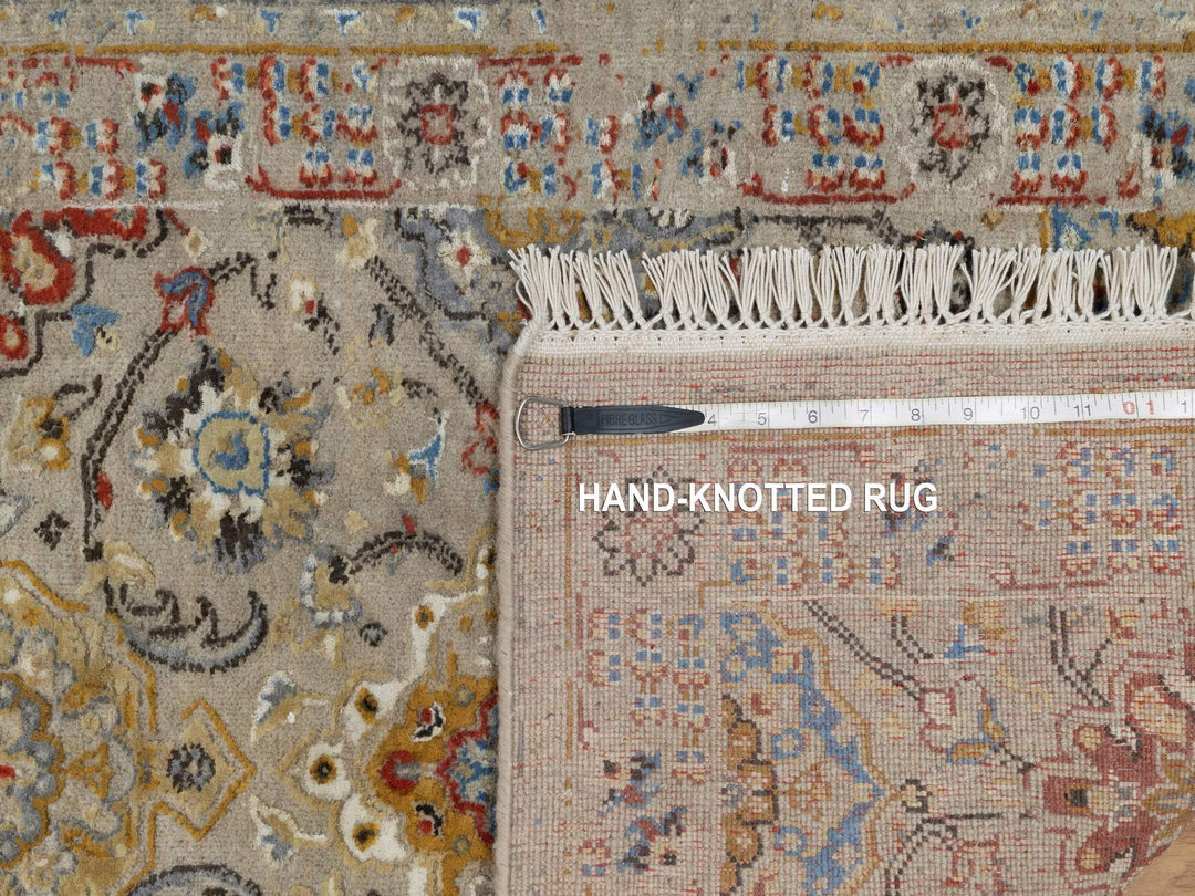2'6" x 11'10" New Hand Knotted Beige Wool & Pure Silk Runner Oriental Rug - MOA10291287