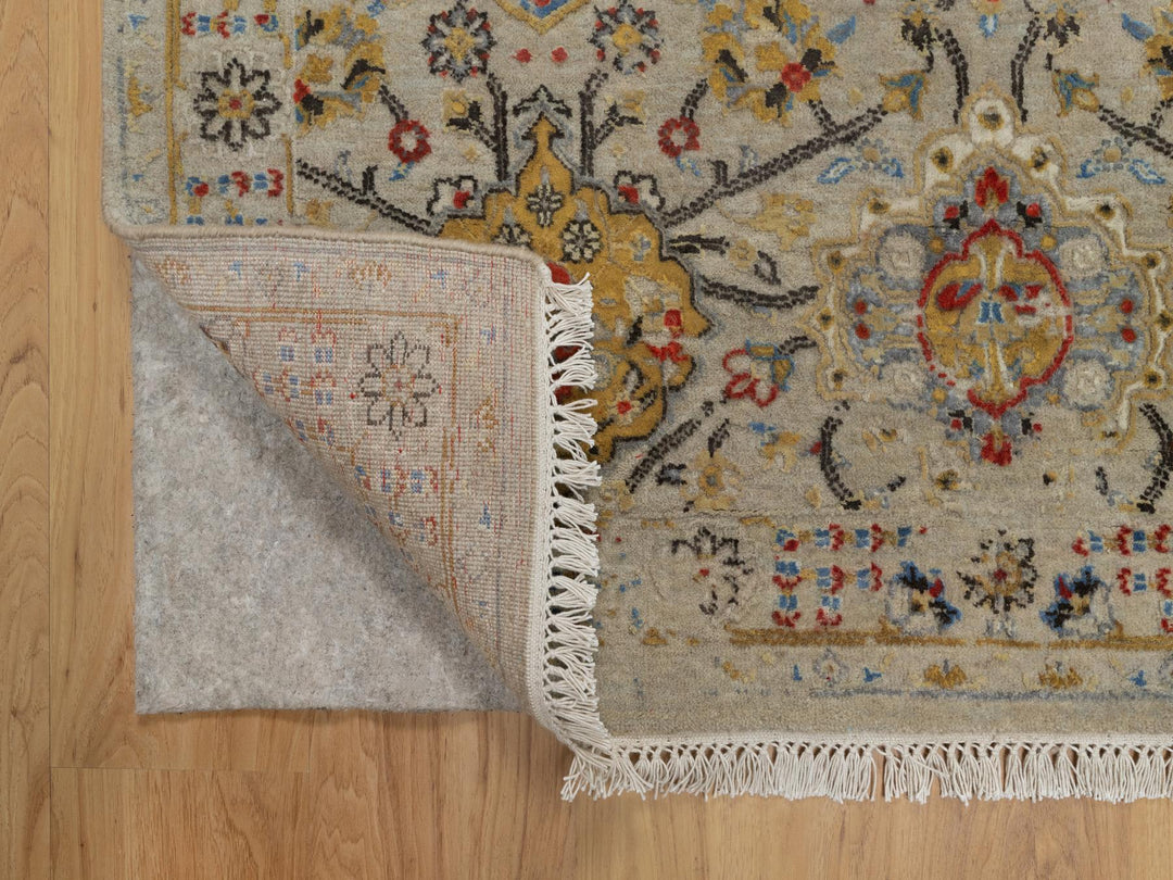 4'1" x 5'11" New Hand Knotted Beige Wool & Pure Silk Rectangle Oriental Rug - MOA10291288