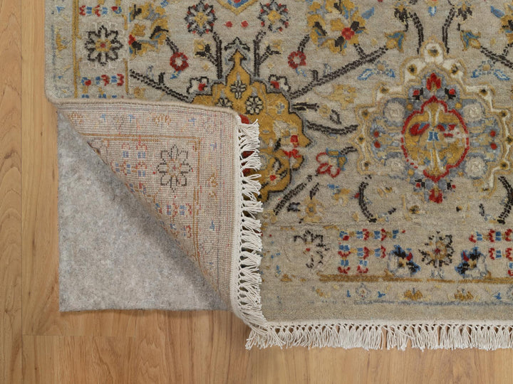 4'1" x 5'11" New Hand Knotted Beige Wool & Pure Silk Rectangle Oriental Rug - MOA10291288