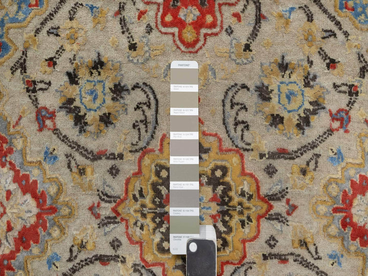 4'1" x 5'11" New Hand Knotted Beige Wool & Pure Silk Rectangle Oriental Rug - MOA10291288