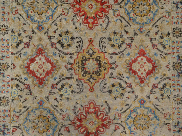 4'1" x 5'11" New Hand Knotted Beige Wool & Pure Silk Rectangle Oriental Rug - MOA10291288