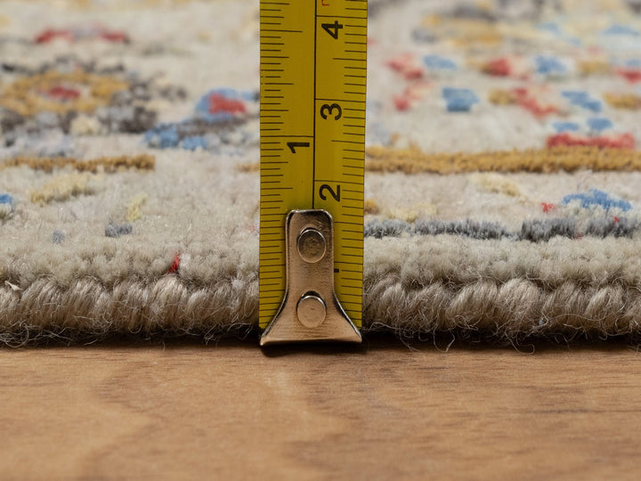 4'1" x 5'11" New Hand Knotted Beige Wool & Pure Silk Rectangle Oriental Rug - MOA10291288