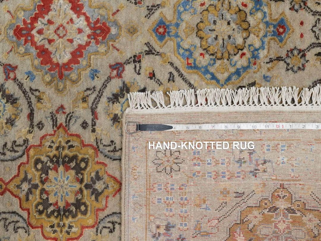 4'1" x 5'11" New Hand Knotted Beige Wool & Pure Silk Rectangle Oriental Rug - MOA10291288