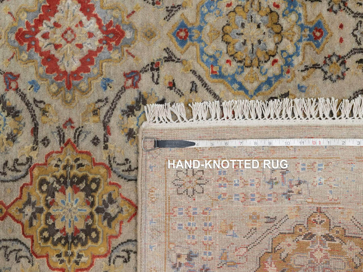 4'1" x 5'11" New Hand Knotted Beige Wool & Pure Silk Rectangle Oriental Rug - MOA10291288