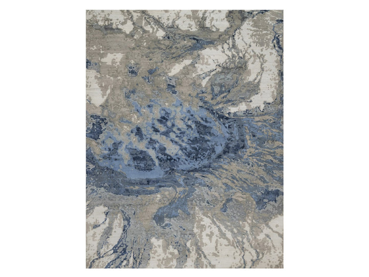 9'1" x 12'1" New Hand Knotted Blue Wool & Silk Rectangle Oriental Rug - MOA10291289