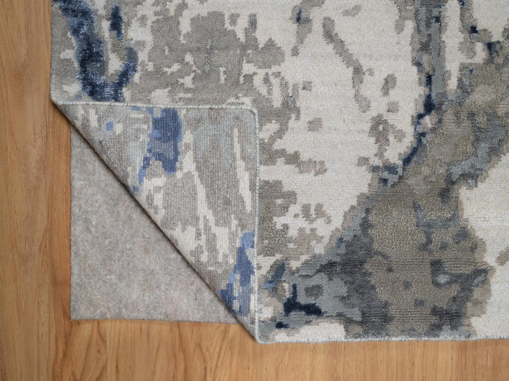 9'1" x 12'1" New Hand Knotted Blue Wool & Silk Rectangle Oriental Rug - MOA10291289