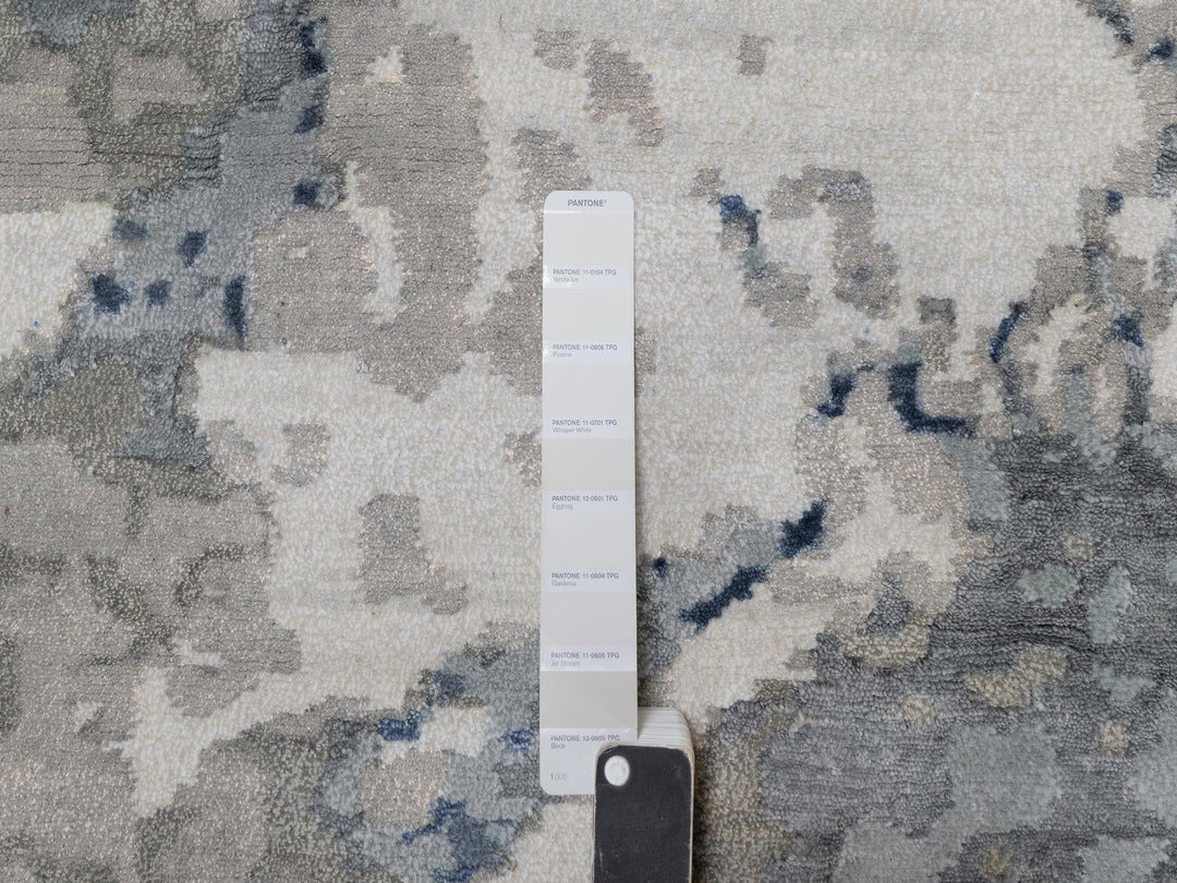 9'1" x 12'1" New Hand Knotted Blue Wool & Silk Rectangle Oriental Rug - MOA10291289