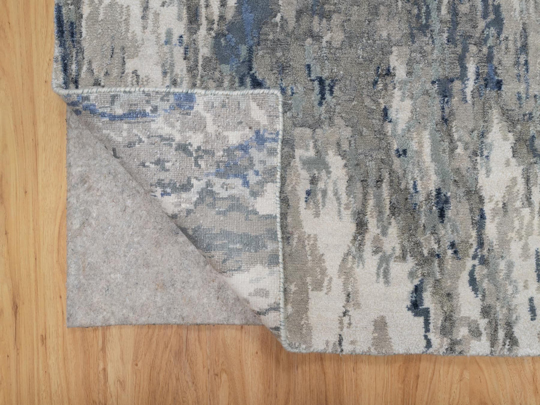 2'7" x 10'2" New Hand Knotted Blue Wool & Silk Runner Oriental Rug - MOA10291290