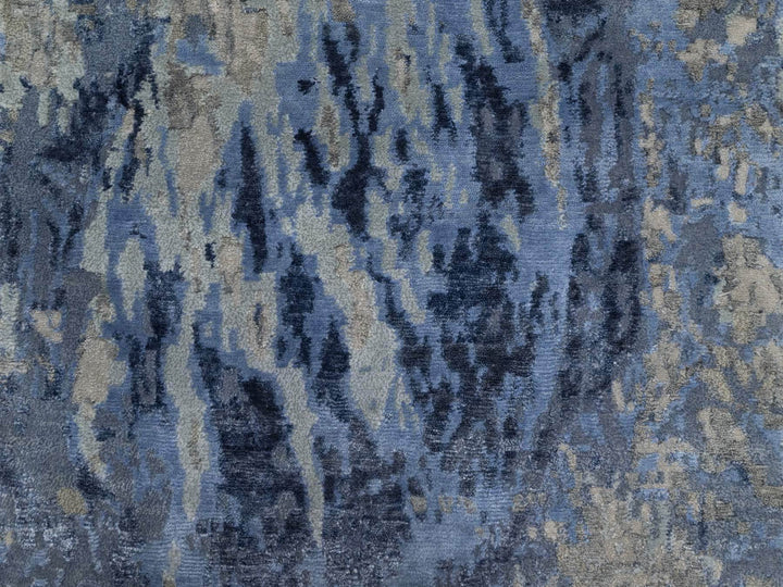 2'7" x 10'2" New Hand Knotted Blue Wool & Silk Runner Oriental Rug - MOA10291290