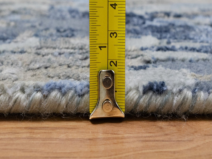 2'7" x 10'2" New Hand Knotted Blue Wool & Silk Runner Oriental Rug - MOA10291290