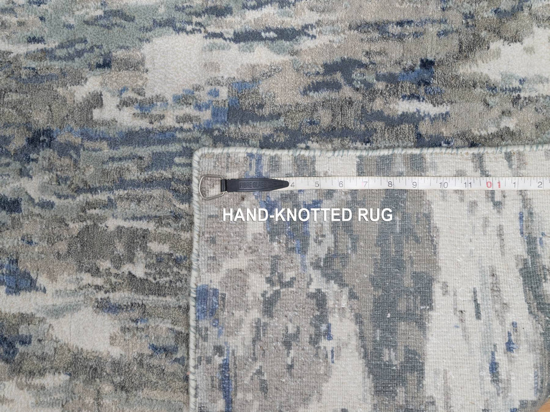 2'7" x 10'2" New Hand Knotted Blue Wool & Silk Runner Oriental Rug - MOA10291290