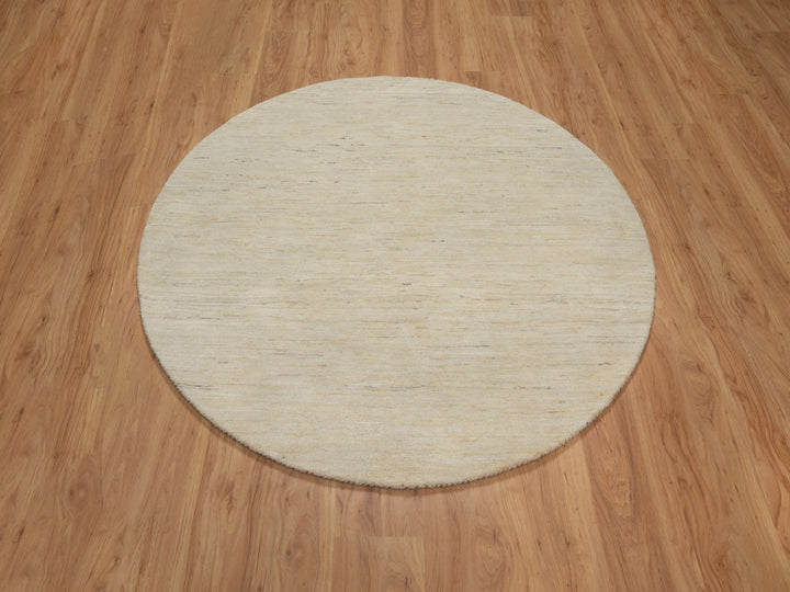 5'0" x 5'0" New Hand Knotted Ivory Wool Round Oriental Rug - MOA10291296