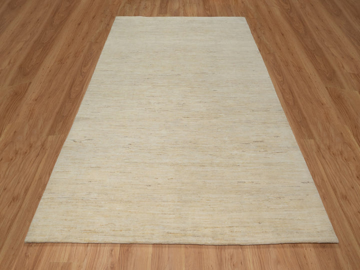 6'3" x 9'9" New Hand Knotted Ivory Wool Rectangle Oriental Rug - MOA10291297