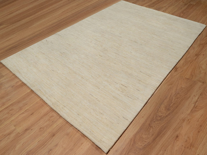 6'3" x 9'9" New Hand Knotted Ivory Wool Rectangle Oriental Rug - MOA10291297