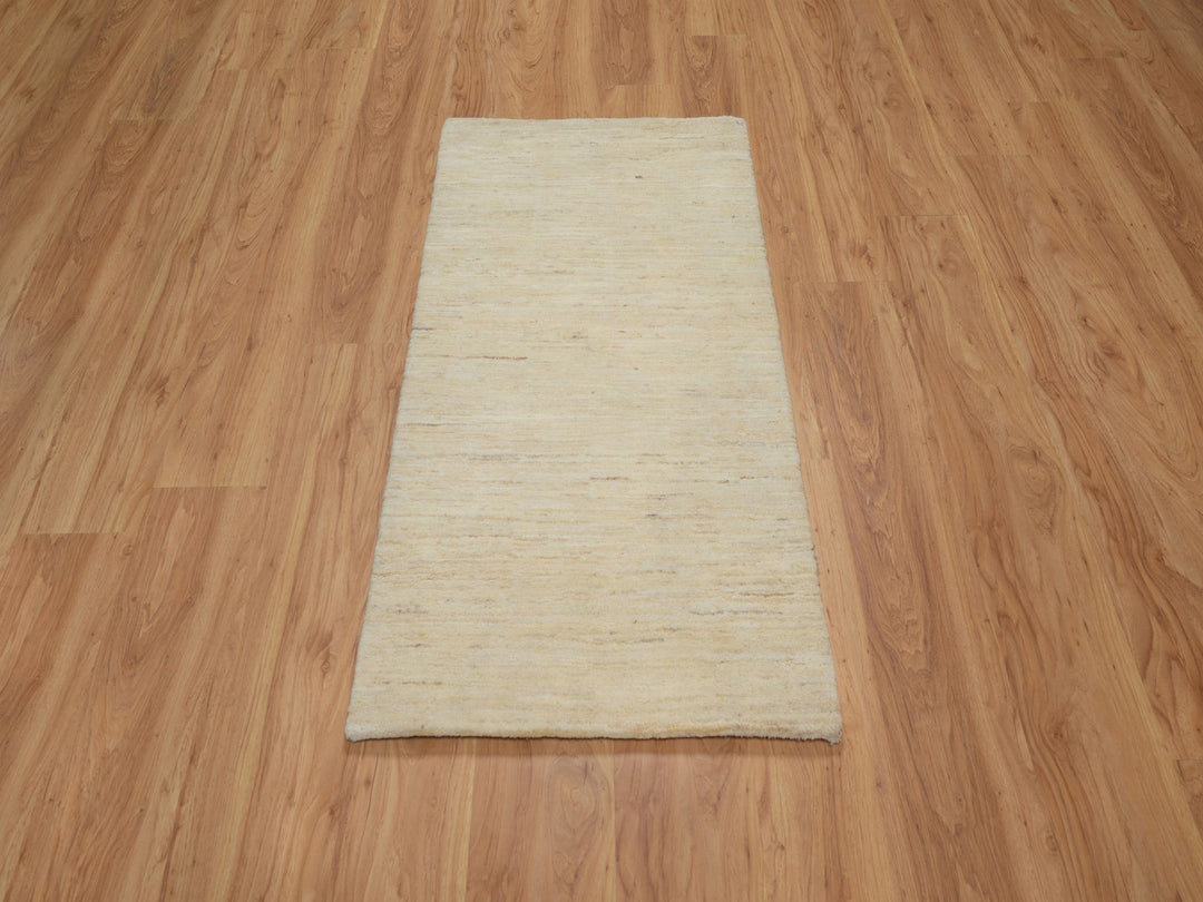 2'4" x 11'5" New Hand Knotted Ivory Wool Runner Oriental Rug - MOA10291301