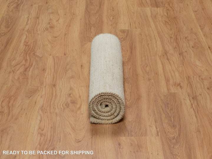 2'4" x 11'5" New Hand Knotted Ivory Wool Runner Oriental Rug - MOA10291301