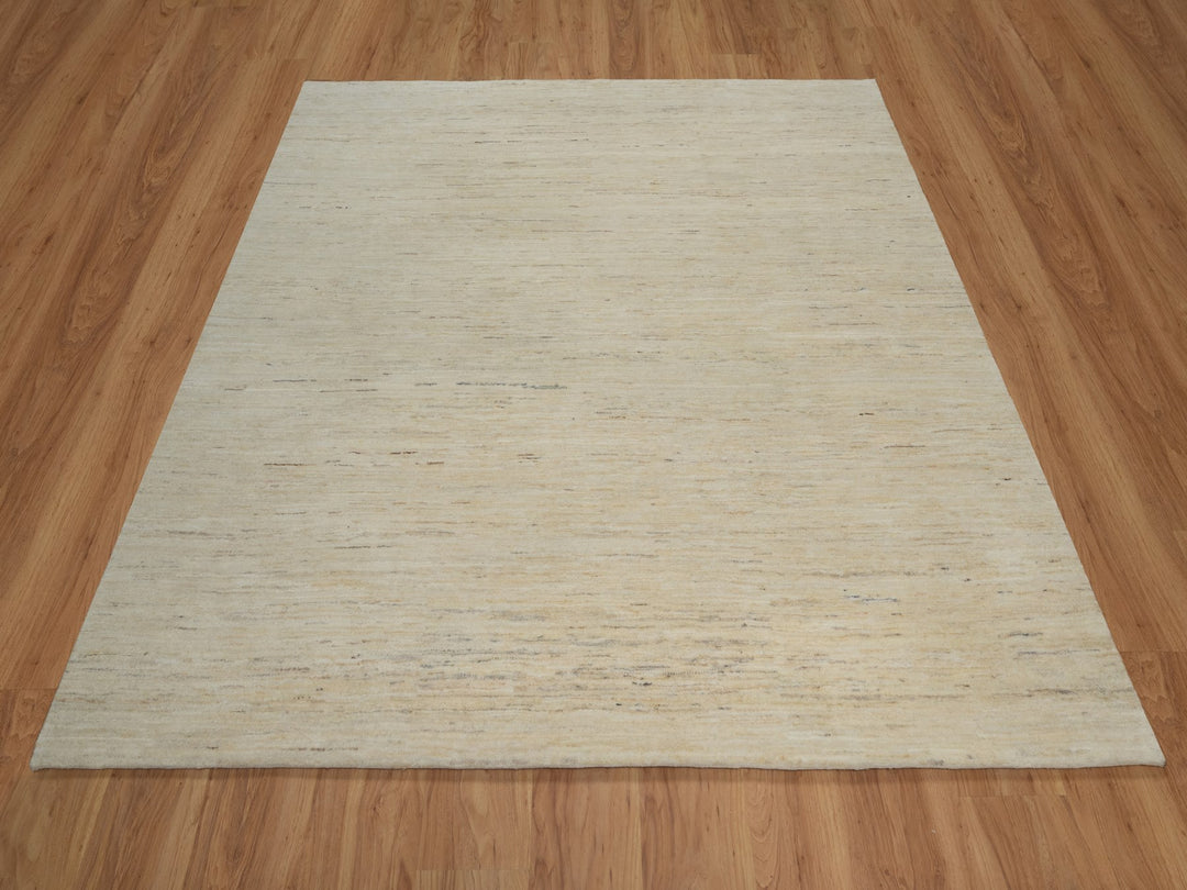 6'11" x 7'1" New Hand Knotted Ivory Wool Square Oriental Rug - MOA10291303