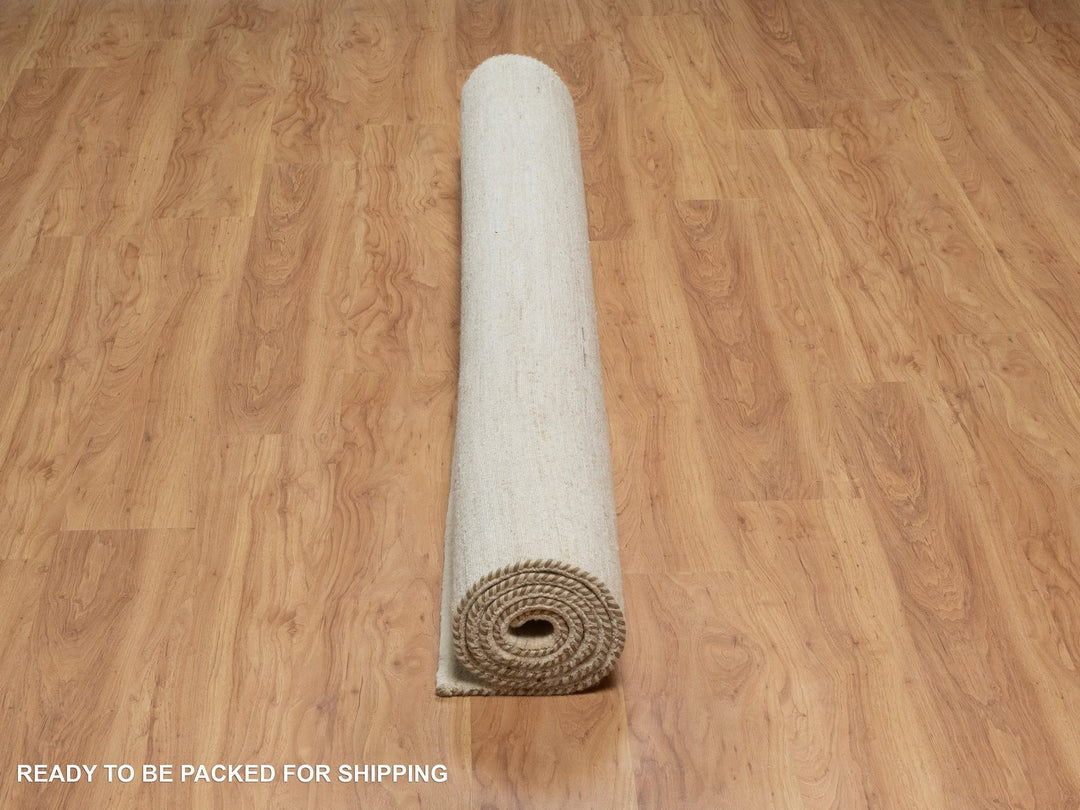 6'11" x 7'1" New Hand Knotted Ivory Wool Square Oriental Rug - MOA10291303