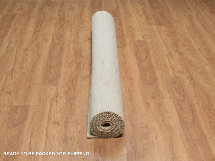 6'11" x 7'1" New Hand Knotted Ivory Wool Square Oriental Rug - MOA10291303