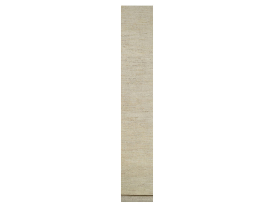 2'6" x 17'8" New Hand Knotted Ivory Wool Runner Oriental Rug - MOA10291305
