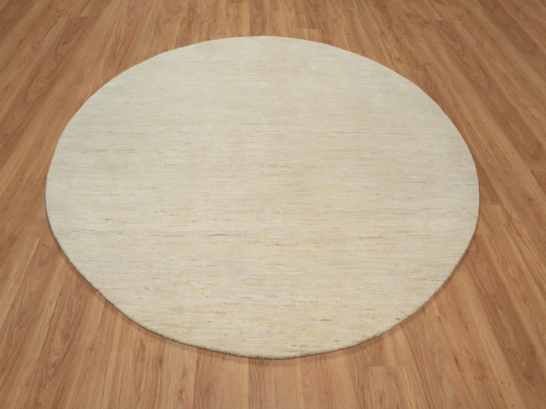 7'9" x 7'9" New Hand Knotted Ivory Wool Round Oriental Rug - MOA10291308
