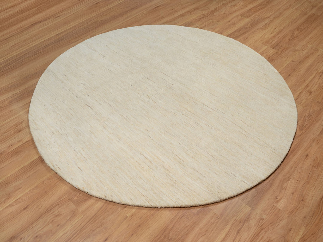 7'9" x 7'9" New Hand Knotted Ivory Wool Round Oriental Rug - MOA10291308