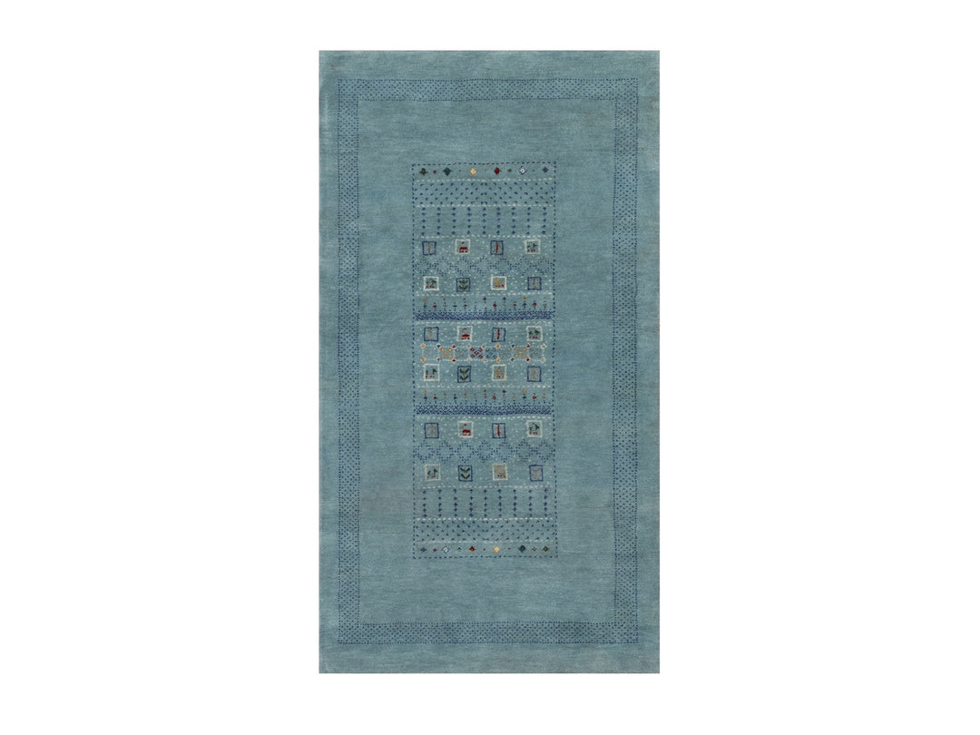 2'11" x 5'6" New Hand Knotted Blue Wool Rectangle Oriental Rug - MOA10291311