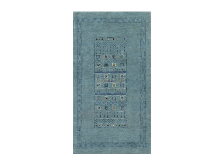 2'11" x 5'6" New Hand Knotted Blue Wool Rectangle Oriental Rug - MOA10291311