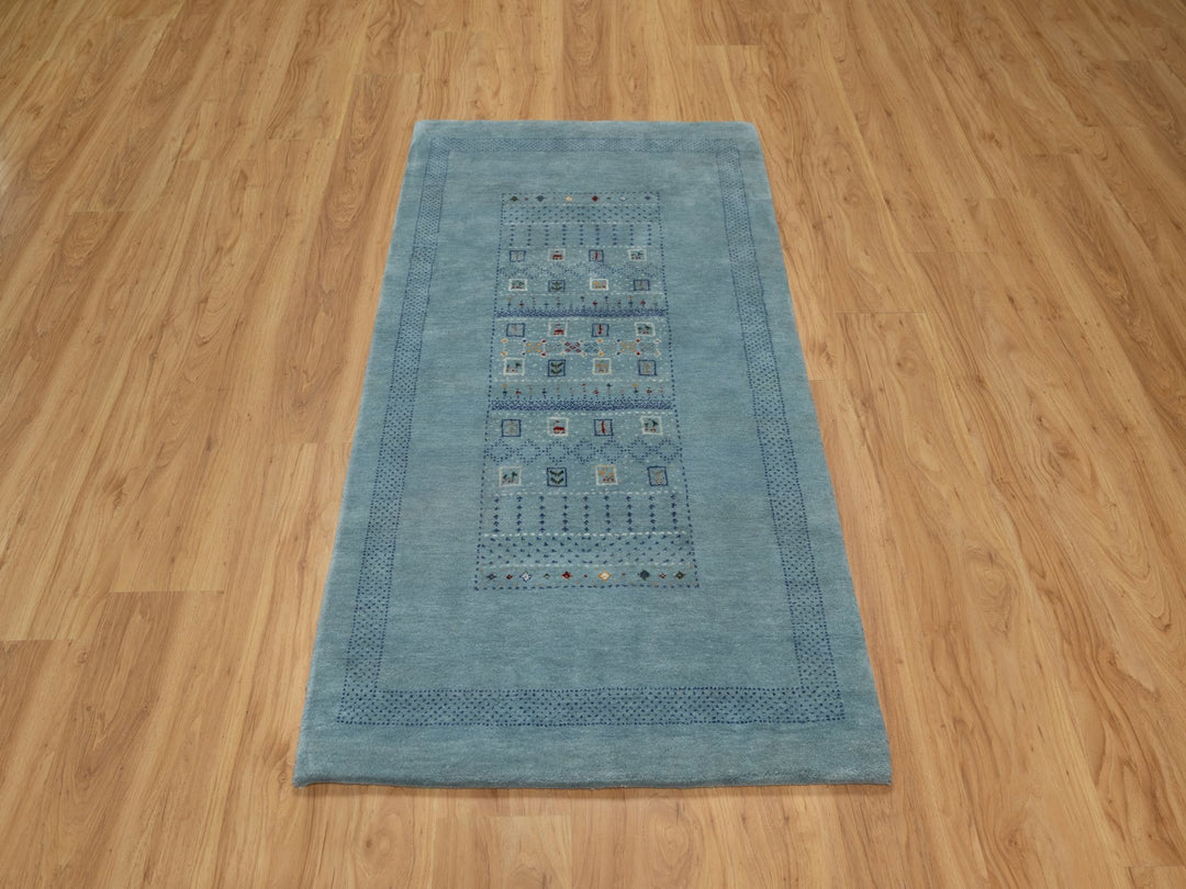 2'11" x 5'6" New Hand Knotted Blue Wool Rectangle Oriental Rug - MOA10291311