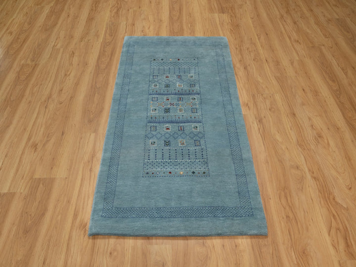 2'11" x 5'6" New Hand Knotted Blue Wool Rectangle Oriental Rug - MOA10291311