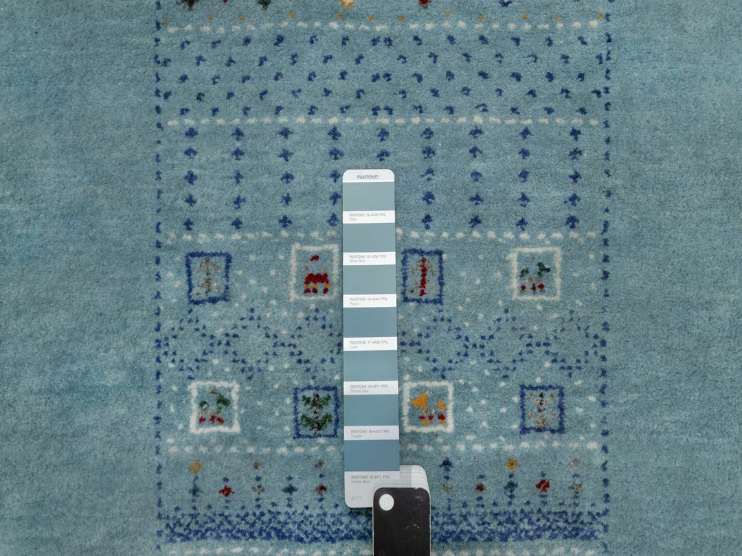 2'11" x 5'6" New Hand Knotted Blue Wool Rectangle Oriental Rug - MOA10291311