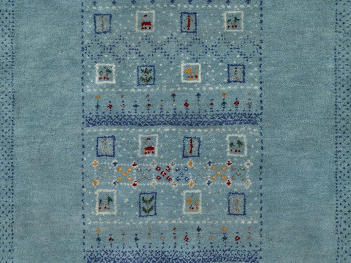 2'11" x 5'6" New Hand Knotted Blue Wool Rectangle Oriental Rug - MOA10291311
