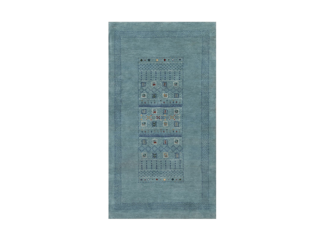 2'11" x 5'4" New Hand Knotted Blue Wool Rectangle Oriental Rug - MOA10291312